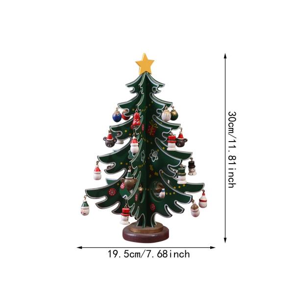 クリスマスツリーオーナメント 木製 星付き ミニ パーティー テーブルトップ センターピース グリーン ミディアム