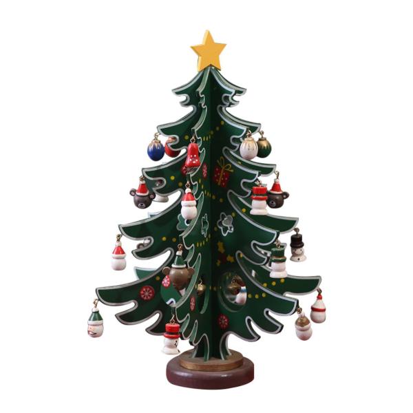 クリスマスツリーオーナメント 木製 星付き ミニ パーティー テーブルトップ センターピース グリーン ミディアム