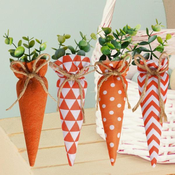 布製イースターニンジン イースターデコレーション 人工ニンジン 野菜 おもちゃ イースターオーナメント ティアードトレイ用 ファームハウス装飾 4個