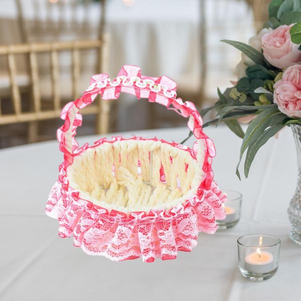 ウェディングフラワーバスケット エレガントなフラワーガールバスケット 結婚式 イベント セレモニー用 レッド