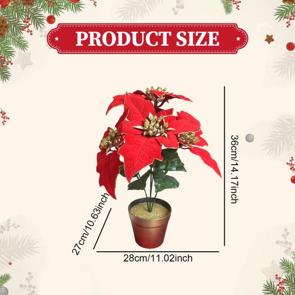 人工ポインセチア植物 人工クリスマスフラワー フラワーアレンジメント 鉢植えの赤いポインセチア 室内デスク リビングルーム用