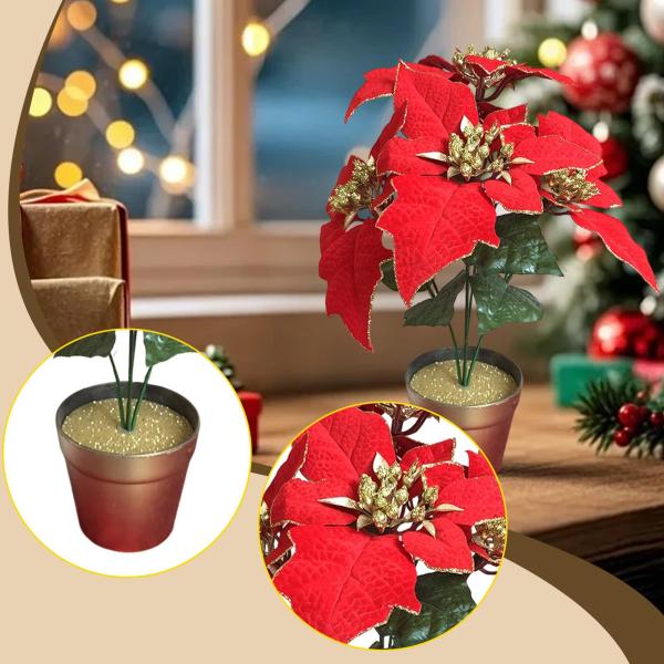 人工ポインセチア植物 人工クリスマスフラワー フラワーアレンジメント 鉢植えの赤いポインセチア 室内デスク リビングルーム用