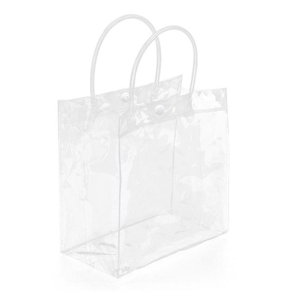 持ち手付き透明ギフトバッグ25枚入り PVCトートバッグ 夏休み・バレンタインデー用 20x20cm