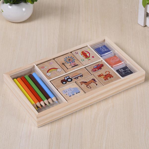 スクラップブッキング装飾教育玩具用の木製スタンプセットスタンプ