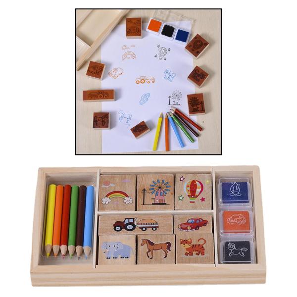 スクラップブッキング装飾教育玩具用の木製スタンプセットスタンプ