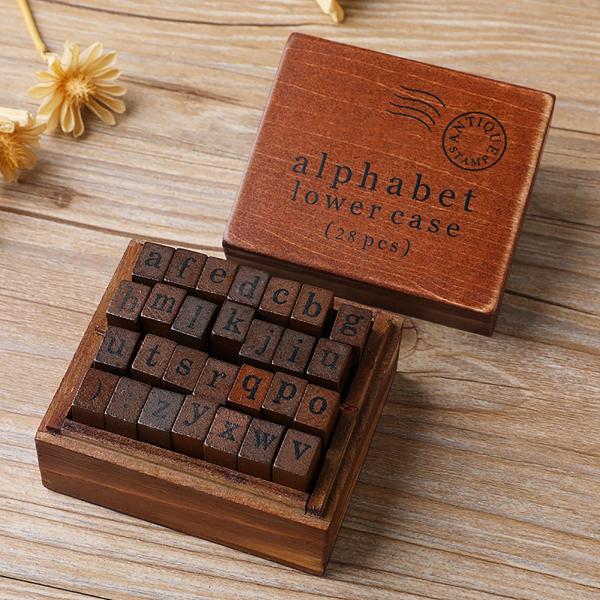 クラフト小文字を作るDIYカード用の28ピースの木製ラバースタンプセット