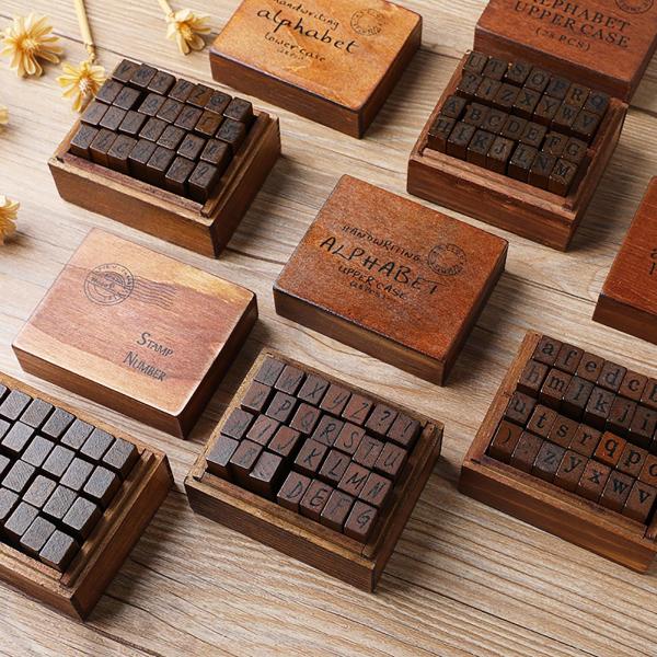 クラフト筆記体小文字を作るDIYカード用の28個の木製ラバースタンプセット