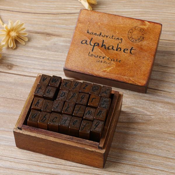 クラフト筆記体小文字を作るDIYカード用の28個の木製ラバースタンプセット