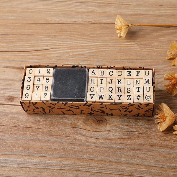 40xビンテージスタイル木製アルファベット番号ラバースタンプタイプライターを教える
