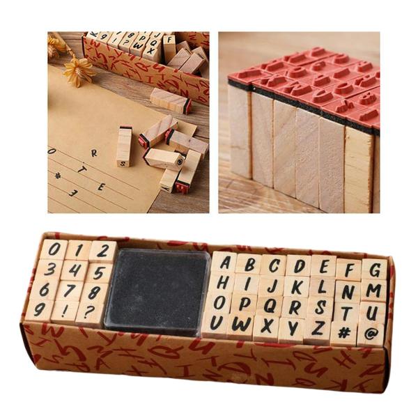 40xビンテージスタイル木製アルファベット番号ラバースタンプ手書きを教える