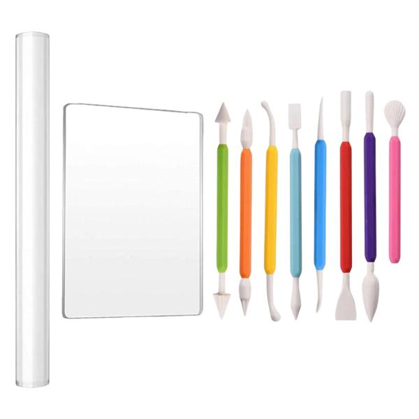 陶磁器の彫刻のための10xDIY粘土ツール粘土ローラーアクリルシート