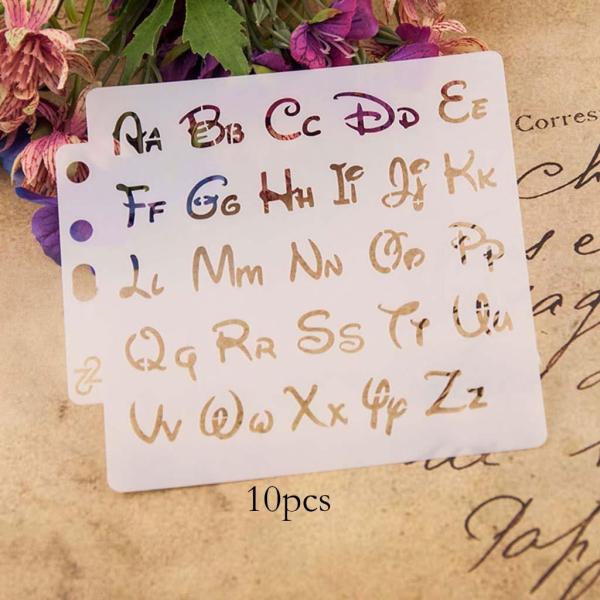 DIYアートクラフト用の10個のアルファベットステンシルレターペインティングテンプレート