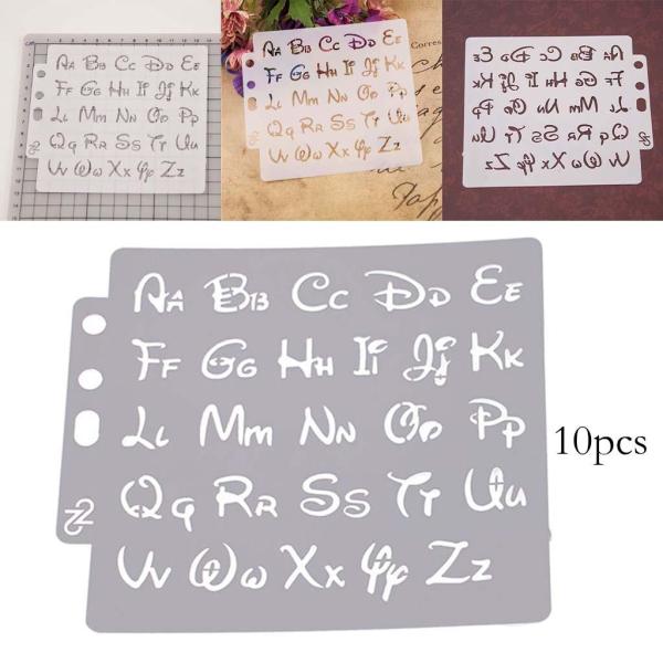 DIYアートクラフト用の10個のアルファベットステンシルレターペインティングテンプレート