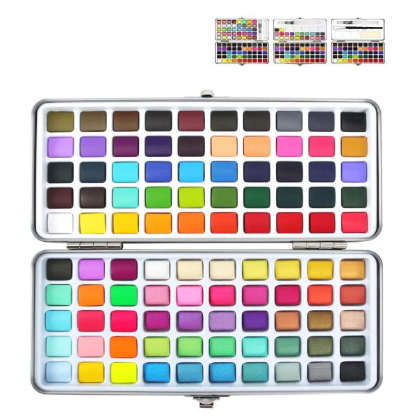 ポータブル水彩ペイントパレットキット＆収納ケース100色錫