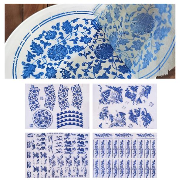 セラミックアートデカールフラワーペーパー転写紙ブルーステッカー釉下DIY