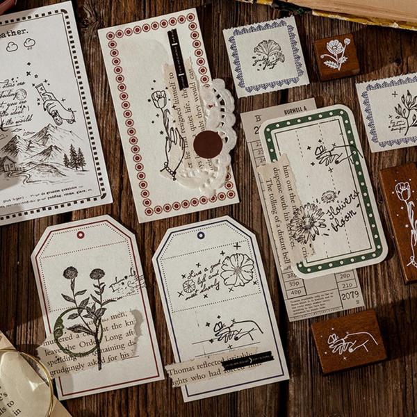 6xヴィンテージスタイル木製ラバースタンプセットスクラップブッキング装飾ジャーナリングA