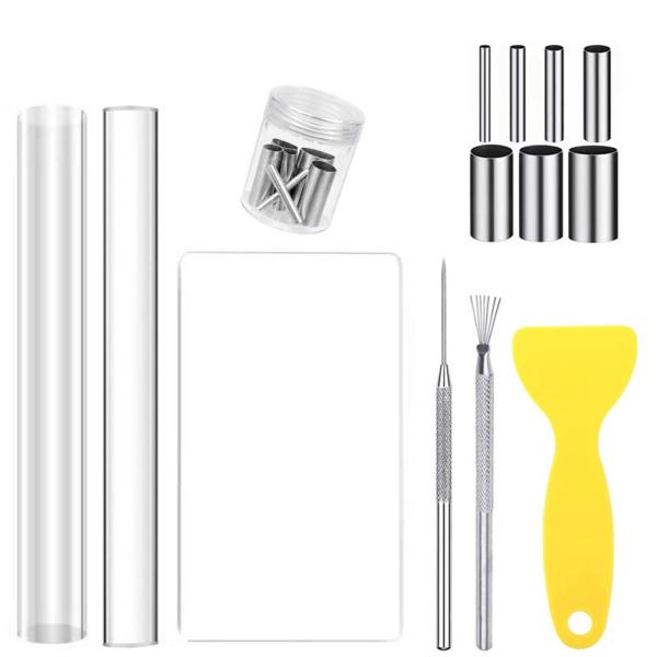 13個の陶器粘土クラフトツールローリングクレイバーアクリルラウンドチューブローラーポリマークレイカッター彫刻用DIY装飾