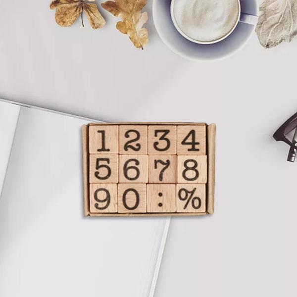 木製スタンプセット DIY スクラップブック プランナー ジャーナル 装飾 子供 絵画番号