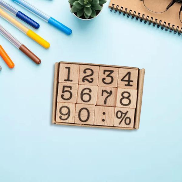 木製スタンプセット DIY スクラップブック プランナー ジャーナル 装飾 子供 絵画番号