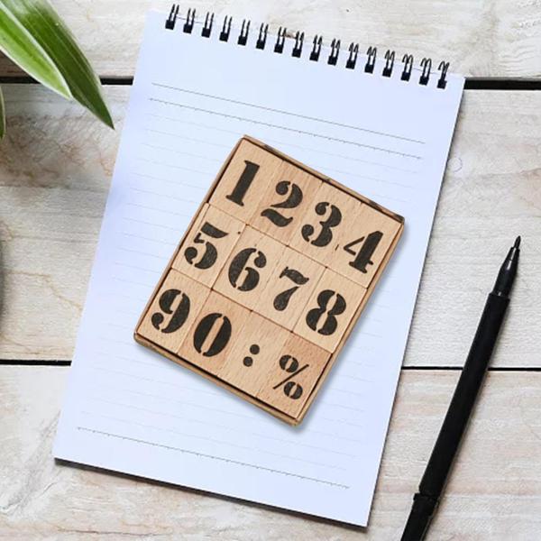 木製スタンプセット DIY スクラップブック プランナー ジャーナル 装飾 キッズ ペインティング 太字 数字