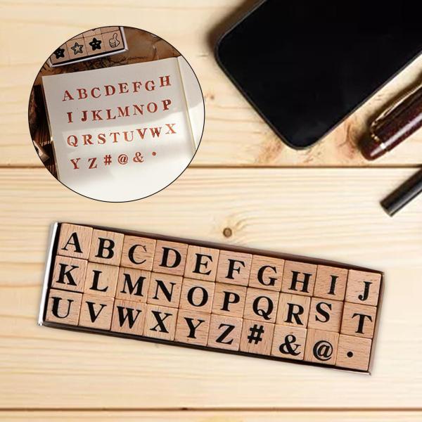 木製文字セット ゴム印セット スクラップブック 文房具 DIY アートクラフト A