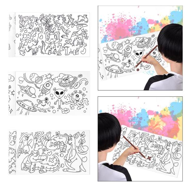 子供のぬりえロール 子供の落書きのスクロール 着色可能な画用紙 恐竜