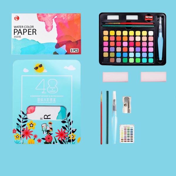 水彩絵の具セット 絵筆画用紙付き 子供用 学用品 ブルー
