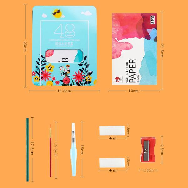 水彩絵の具セット 絵筆画用紙付き 子供用 学用品 ブルー