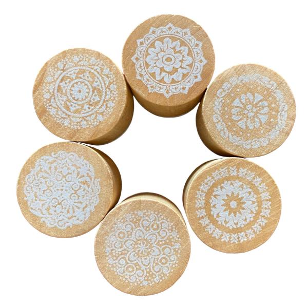 6x 木製スタンプ 木製 レトロ柄 スタンプ 花柄 フラワー柄 木製 ラバースタンプ 英字 レトロ 丈夫 ダイアリー用 装飾スタンプ