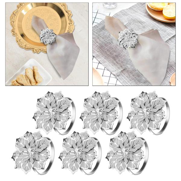 6x 花ナプキンリング結婚式の装飾アクセサリー金属ナプキンバックルイースターホリデーダイニングテーブル設定キッチン用ナプキンホルダー