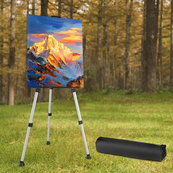 三脚イーゼルスタンド バッグ付き写真ディスプレイイーゼル 結婚式の写真用 木製ボードC シルバー合金