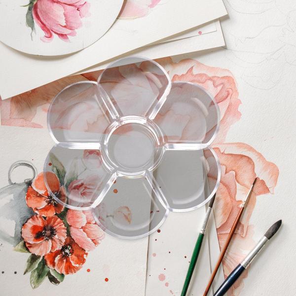 アーティストペイントパレット、水彩絵の具収納ボックス、ポータブル梅の花の形のDIYガッシュミキシングトレイ、子供、学生用
