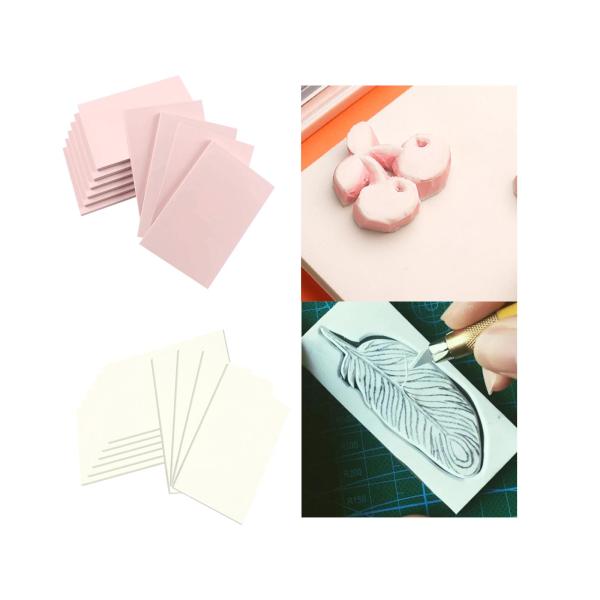 ゴム印彫刻ブロック 10個 DIY リノリウムブロック 彫刻 版画用 ピンク