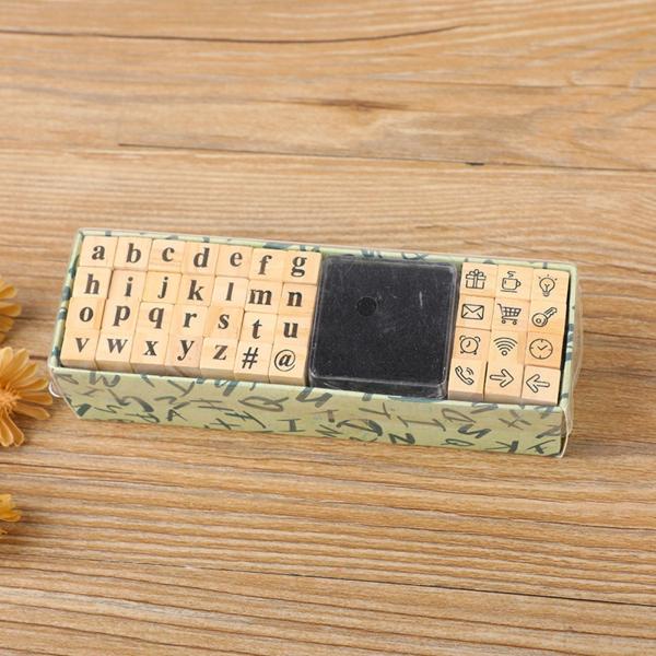 40個/セット アルファベットスタンプ DIY クリエイティブジャーナリング 木製文字スタンパー 小文字
