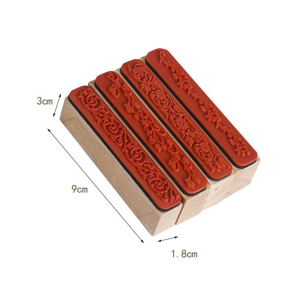 木製スタンプ 4個 木製ゴムスタンプ クリエイティブパターンスタンプ ボーダースタンプ カード作り アートクラフト スクラップブック 描画用