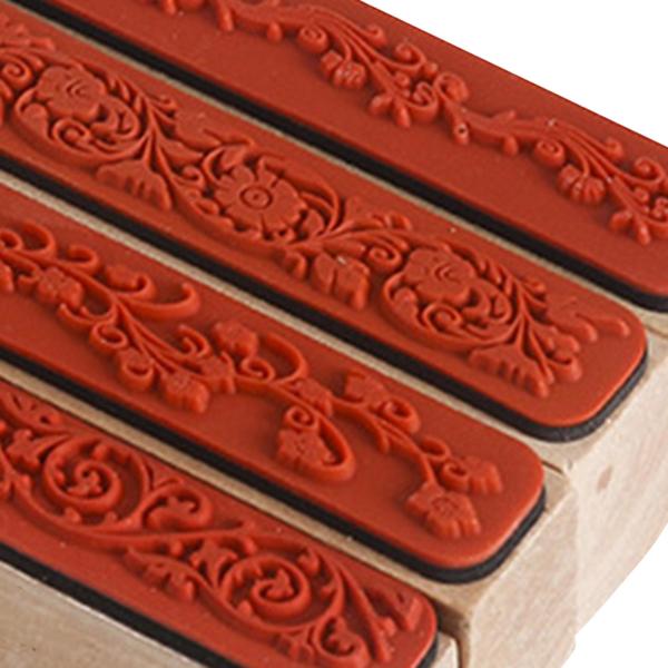 木製スタンプ 4個 木製ゴムスタンプ クリエイティブパターンスタンプ ボーダースタンプ カード作り アートクラフト スクラップブック 描画用