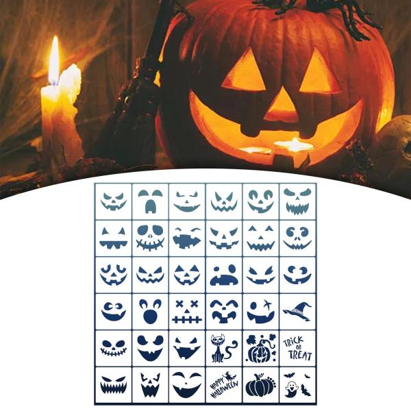 ハロウィンパンプキンフェイスステンシル36枚、ハロウィンフェイスペイントステンシル、女の子、男の子、仮面舞踏会用フェイスペイントステンシル