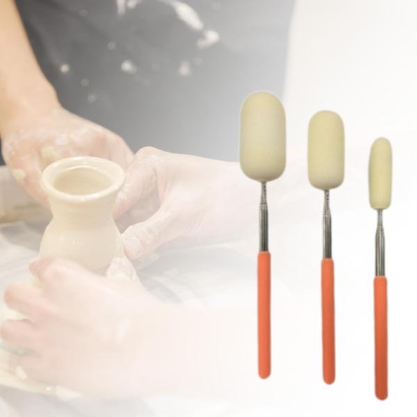 伸縮スポンジスティック 3本 アーティストスポンジロッド 背の高いまたは狭い陶器用 オレンジ