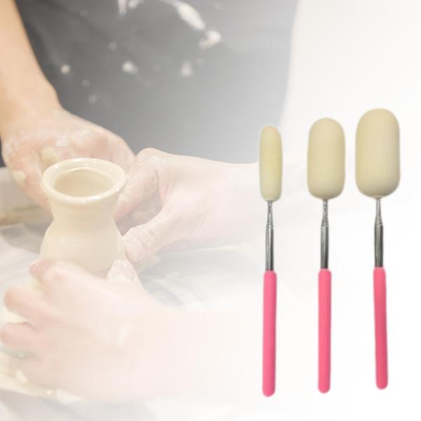 伸縮スポンジスティック 3本 アーティストスポンジロッド 背の高いまたは狭い陶器用 ピンク