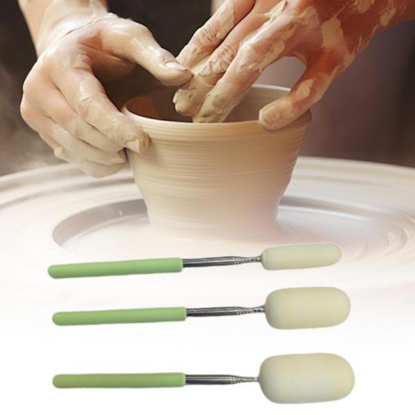 伸縮スポンジスティック 3本 アーティストスポンジロッド 背の高いまたは狭い陶器用 グリーン