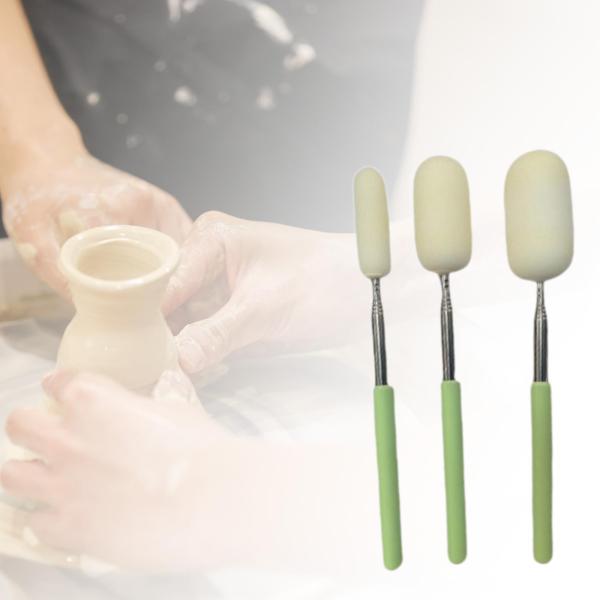 伸縮スポンジスティック 3本 アーティストスポンジロッド 背の高いまたは狭い陶器用 グリーン