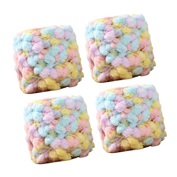 4 玉 かぎ針編み ポンポン チャンキーヤーン スカーフ クッション DIY 用 マルチカラー