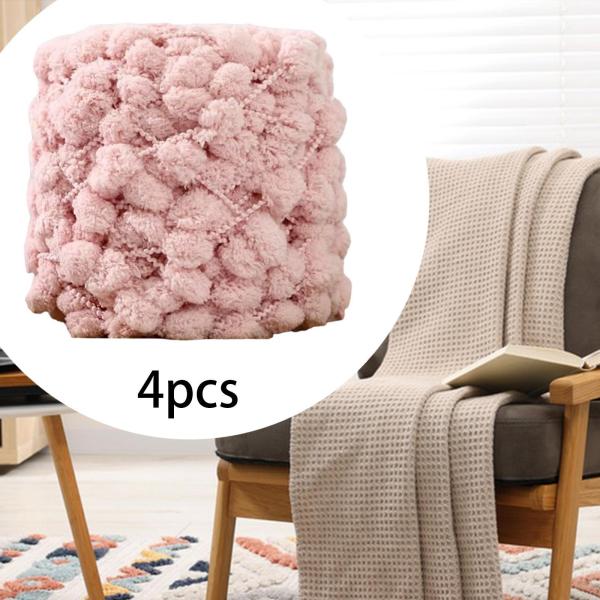 4 玉 かぎ針編み ポンポン チャンキーヤーン スカーフ クッション DIY 用 ピンク