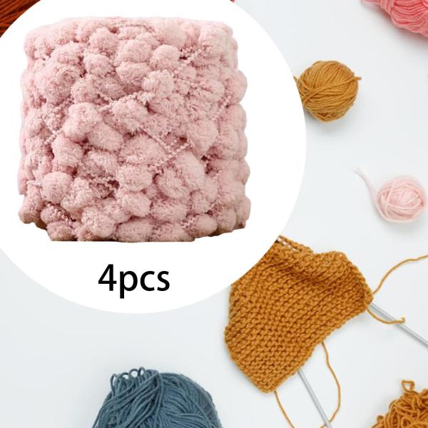 4 玉 かぎ針編み ポンポン チャンキーヤーン スカーフ クッション DIY 用 ピンク