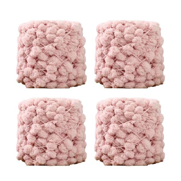 4 玉 かぎ針編み ポンポン チャンキーヤーン スカーフ クッション DIY 用 ピンク