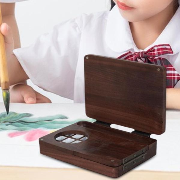 水彩絵の具箱 折りたたみ式 画家 ハンドクラフト ミキシングエリア付き クラフト 絵画 ポータブル 木製 ペイントトレイ 空パレット