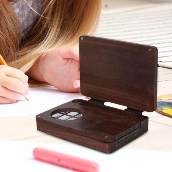 水彩絵の具箱 折りたたみ式 画家 ハンドクラフト ミキシングエリア付き クラフト 絵画 ポータブル 木製 ペイントトレイ 空パレット