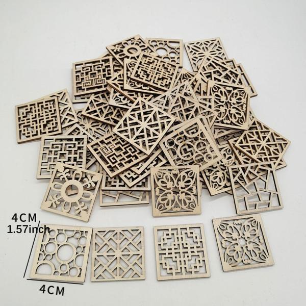 100個 木製工芸品 木製ギフトタグ 飾り 4x4 cm 木製フラワーカットアウト 手作り装飾 DIY 工芸品製作用品