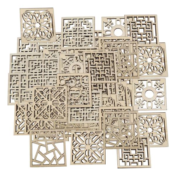 100個 木製工芸品 木製ギフトタグ 飾り 4x4 cm 木製フラワーカットアウト 手作り装飾 DIY 工芸品製作用品