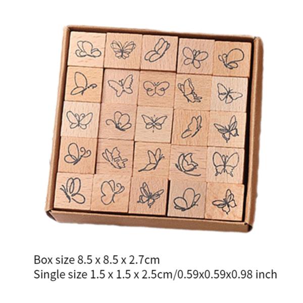 25x ミニスタンプ クラフト DIY 木製スタンプ 絵画 ジャーナリング ハッピープランナー バタフライ用
